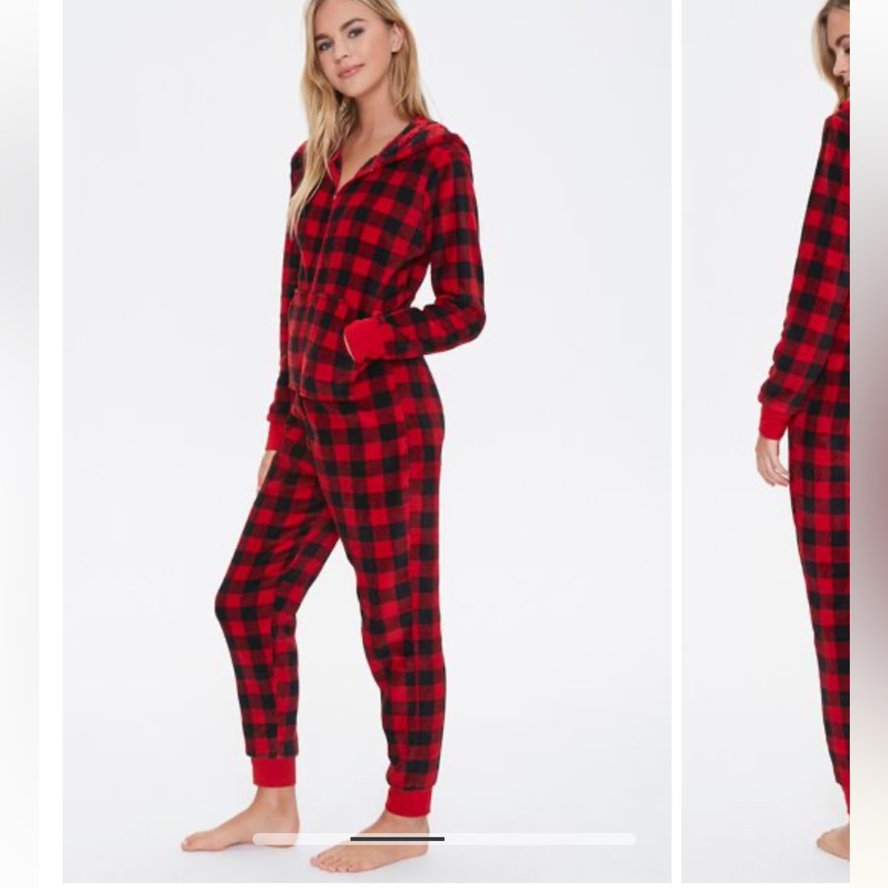 Forever 21 plaid hooded pajama jumpsuit - Picture 2 of 5